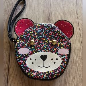 Betsey Johnson sprinkles bear shaped pouch/wristlet/cosmetic bag
